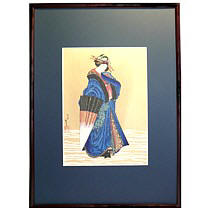 японская гравюра укиё-э Дама с зонтиком