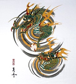 рисунок на японской футболке Два Дракона