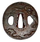 цуба - гарда самурайского меча с изображением Тигра и бамбука