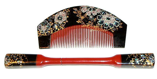 японский антикварный гребень и шпилька канзаши, эпоха Мэйдзи