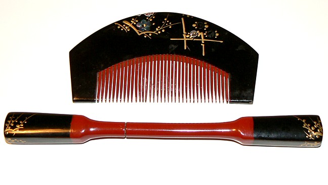 японский антикварный гребень и шпилька канзаши, эпоха Мэйдзи