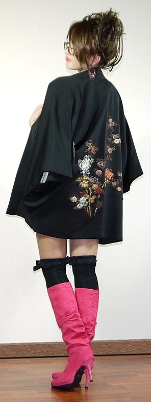 старинное японское шелковое хаори с авторской росписью