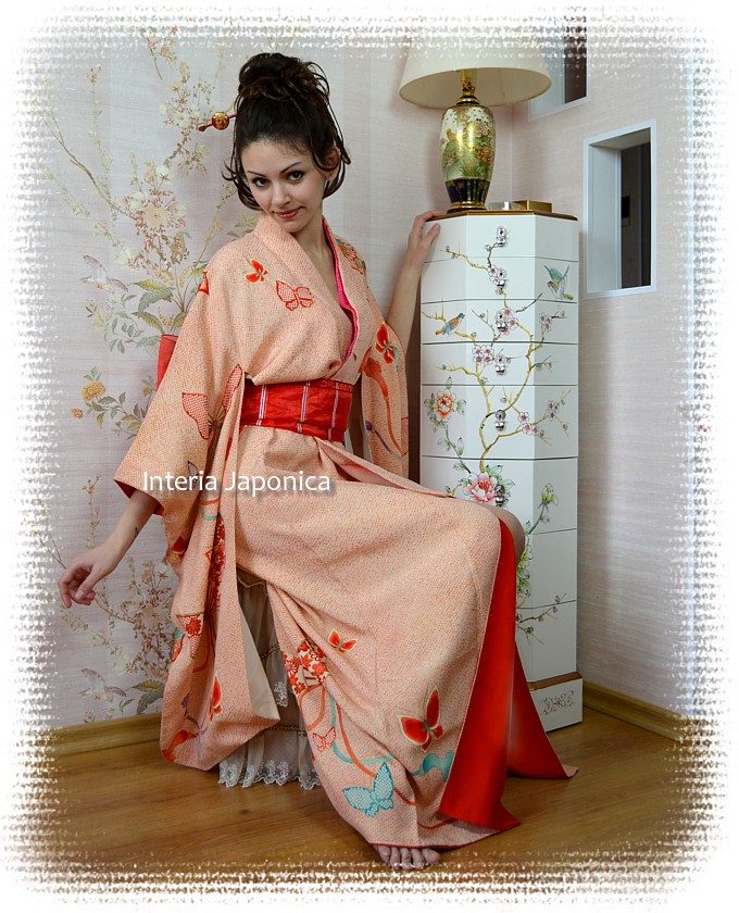 японское антикварное кимоно, шелк, вышивка, роспись, 1930-е гг.