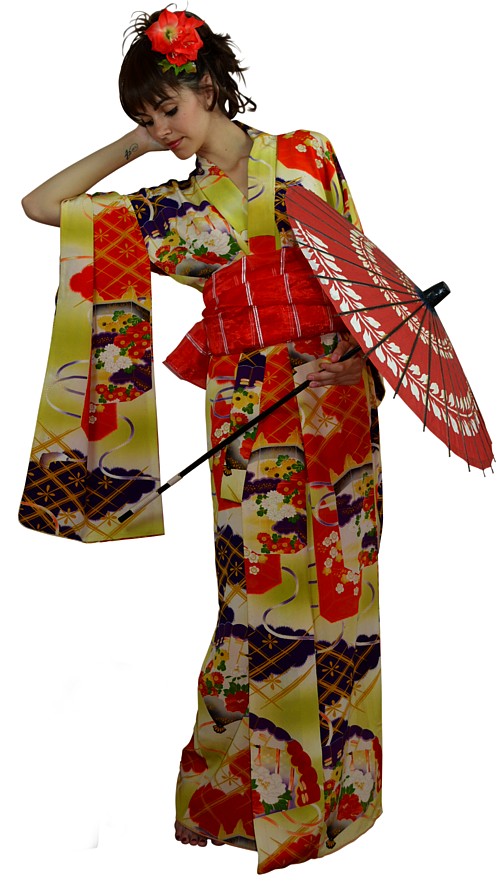 японское шелковое кимоно, винтаж